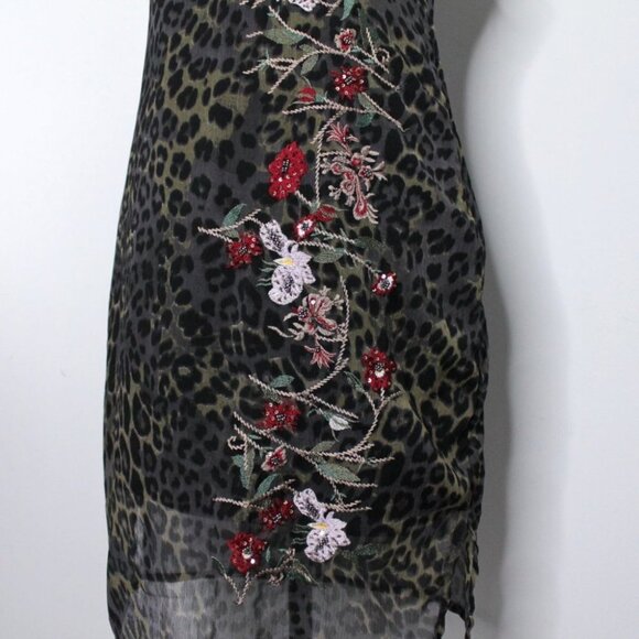Guess Dark Leopard Print Floral Embroidered Lace Dress Size M - Picture 9 of 13